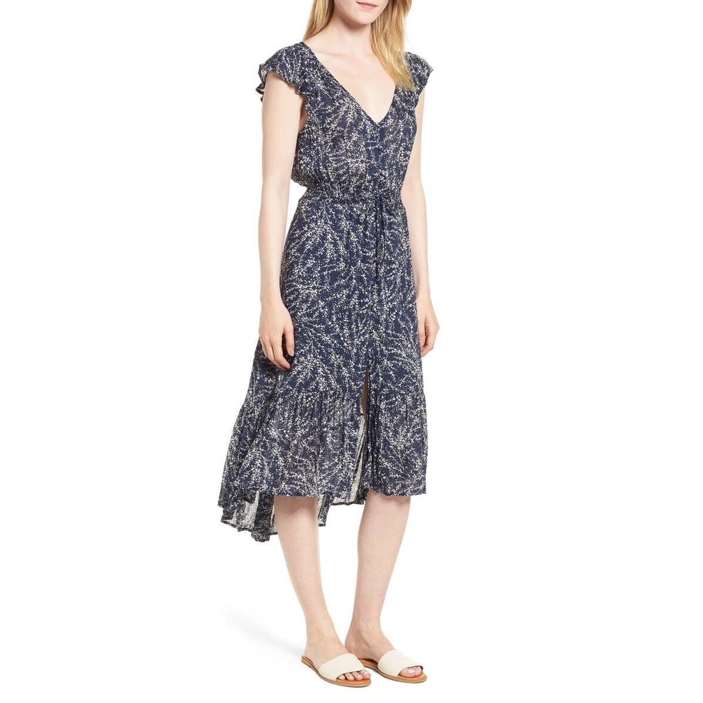 LUCKY BRAND Blue Floral High Low Felice Midi Dress